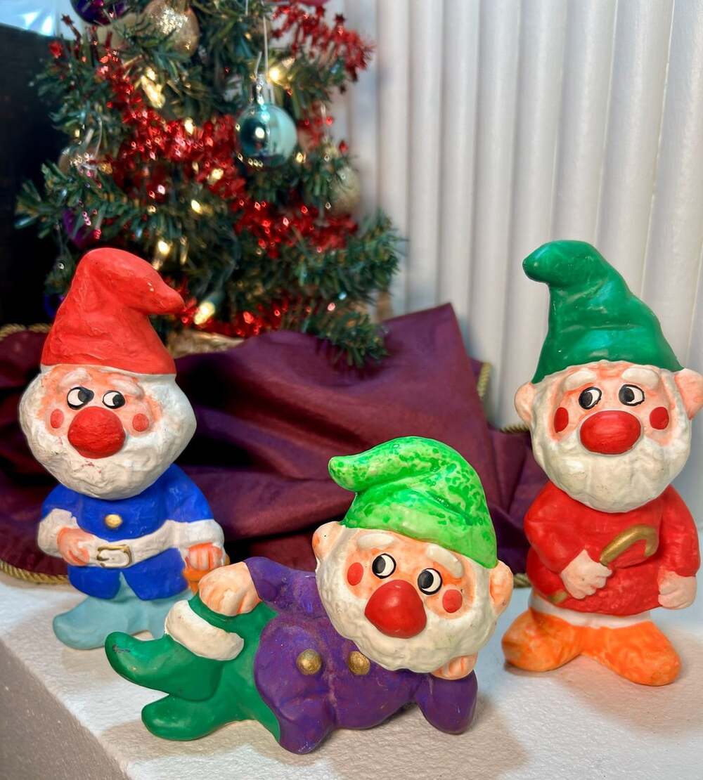 1960 Homco Christmas Gnome Elf Figurines Vintage, Set Of 3